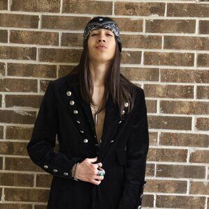 Unisex- Velveteen Black Military Style Coat